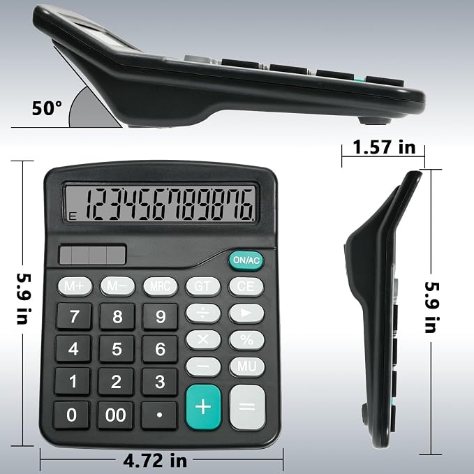 Desktop Calculator with Big Buttons, Dual Power Source, Solar and Battery