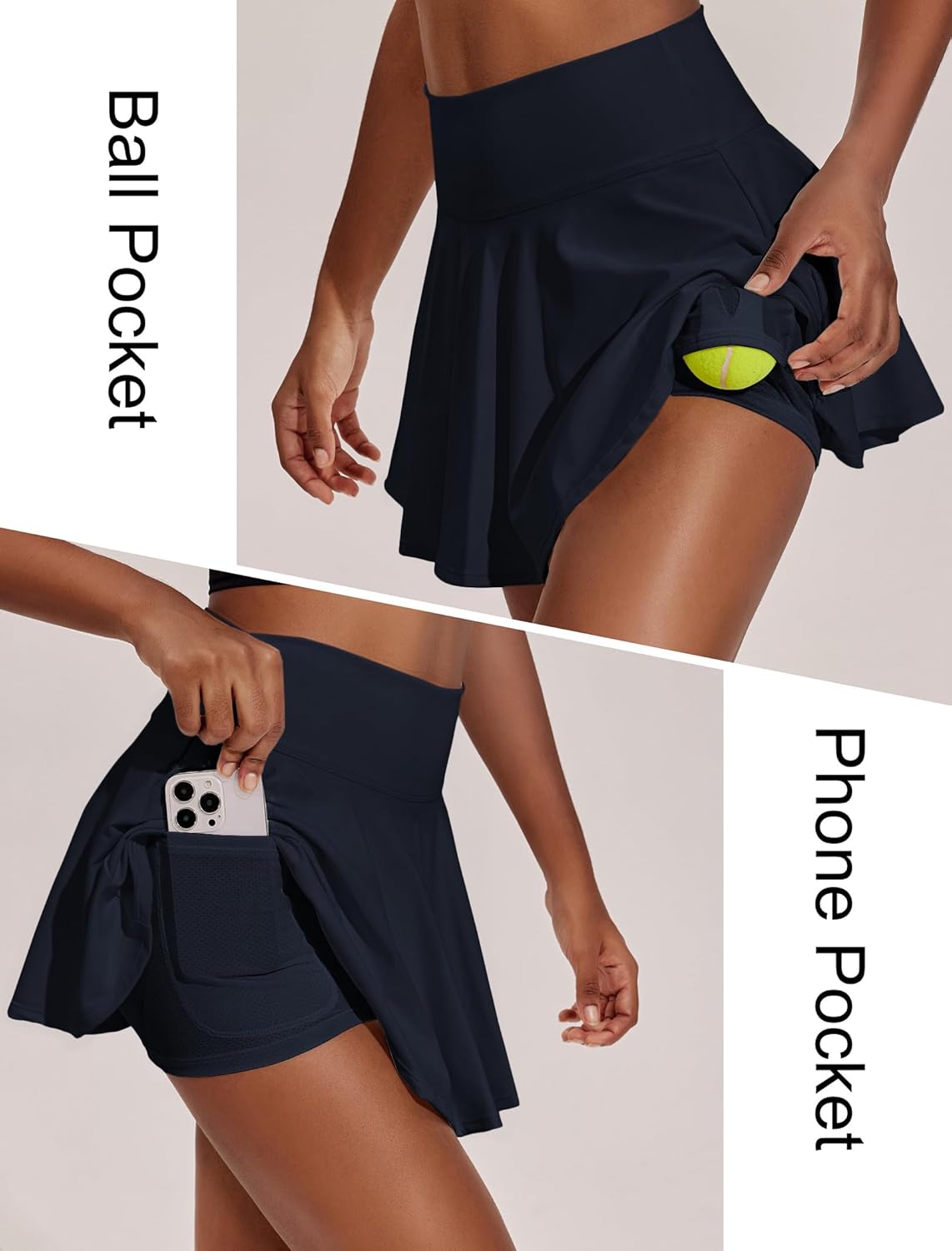 PINSPARK Women's Tennis Skirt - High-Waisted Pleated Athletic Skort with Pockets for Golf & Pickleball