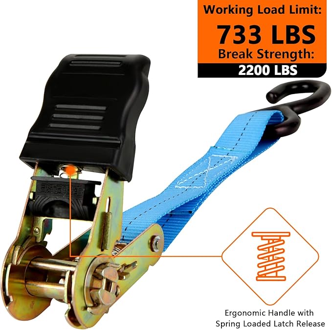 6 Pcs 1 Inch Heavy Duty 20ft Tie Down Straps with Hooks, 2200 LBS Break Strength, Cargo Ratchet Straps for Motorcycle, Appliances, Equipment