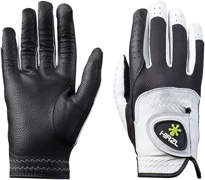 HIRZL Trust Control 2.0 Golf Glove, All Weather Mens Golf Glove, White/Black, Kangaroo Leather Palm, Cabretta Leather Backhand, Trusted by Pro’s, Sweat Free, Ultimate Grip