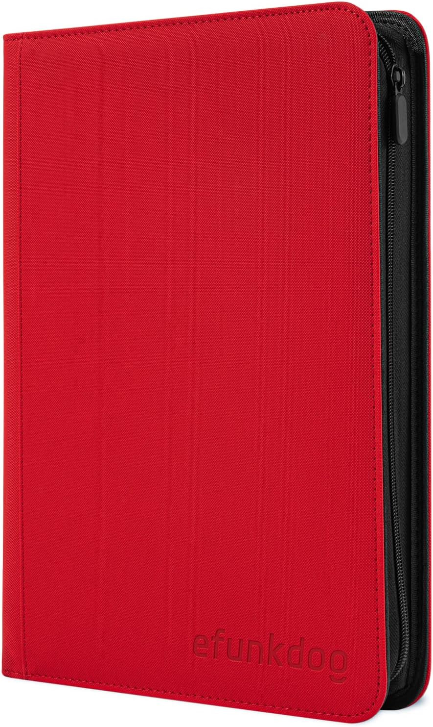 Trading Card Binder - 9 Pocket Album with Zipper | 360 Side Loading PU Cover for TCG & Sports Cards (Red)