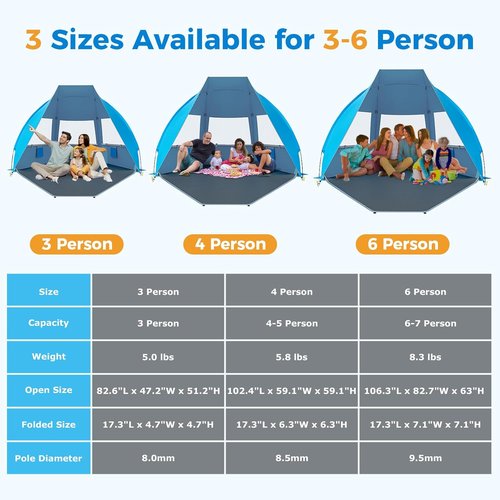 Gorich Portable Beach Tent - UV Protection UPF 50+ | Lightweight & Foldable for 3-7 People