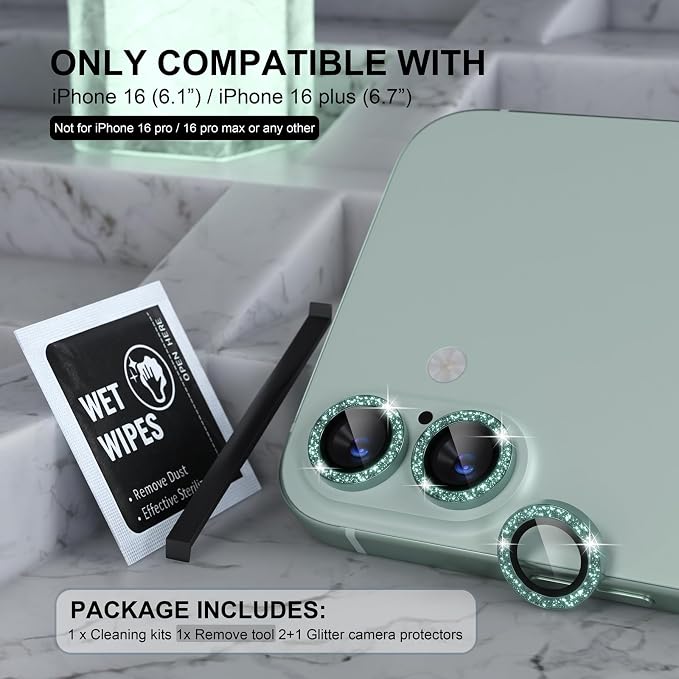 Choiche Compatible for iPhone 16 /iPhone 16 Plus Camera Lens Protector Bling