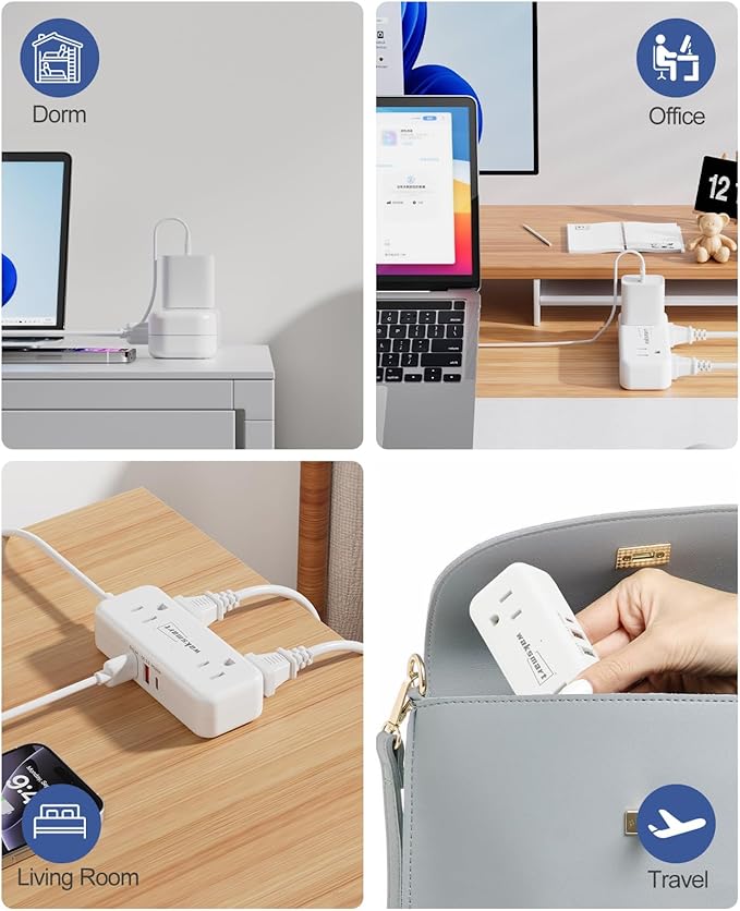 PD20W Flat Plug Power Strip -3 Ft Flat Plug Extension Cord with 4 AC Outlets 3 Quick Charging USB Ports, Flat Outlet Wall Plug Compact for College Dorm, Travel, Home, Office Desk Accessories