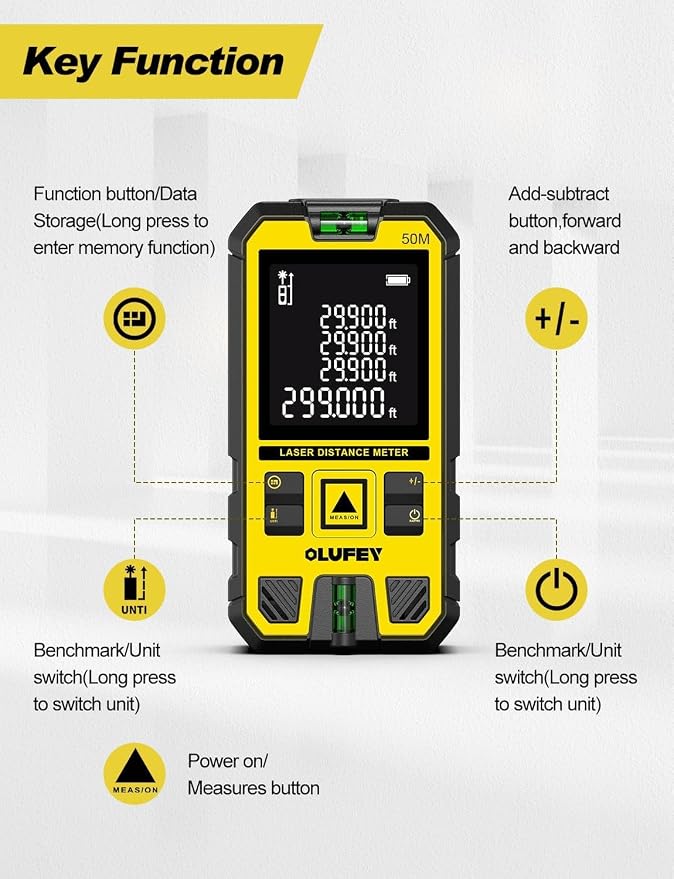 Laser Measure, Laser Distance Meter Device IP54 Portable Digital Measure Tool