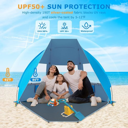 Gorich Portable Beach Tent - Lightweight UV Protection Sun Shelter for 3-7 People | Easy Setup & Windproof