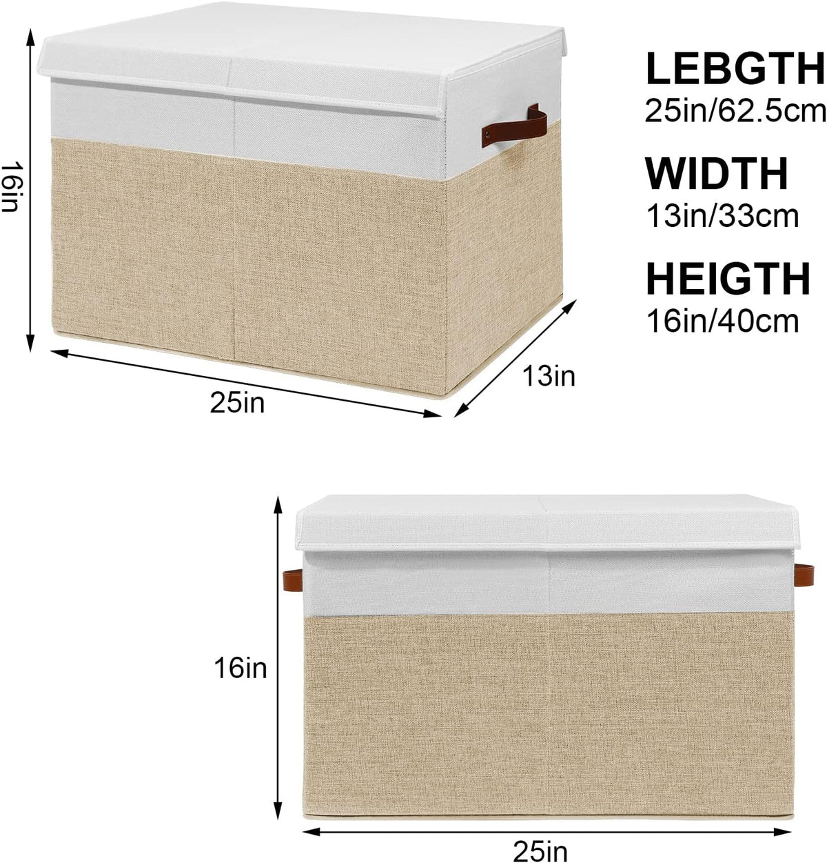 Gowee Large Toy Storage Box with Lid, Sturdy Toys Storage Chest Bin Organizer Basket with Dividers for Kids, Boys, Girls, Nursery, Closet, Bedroom, Playroom 25"x13" x16" (Beige and White)