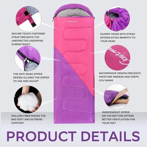 Clostnature Sleeping Bag - Ultralight Camping Bag for Adults & Kids | Cold Weather, Compression Sack Included