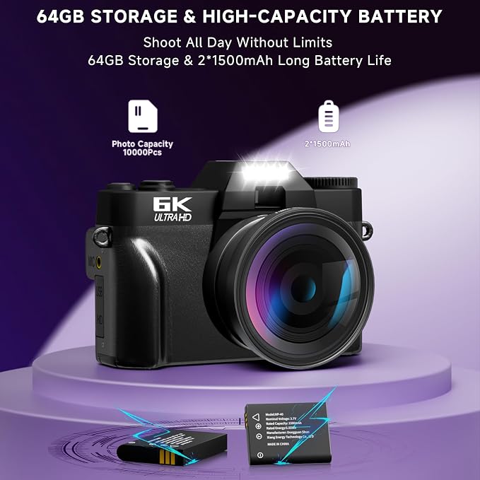 6K Digital Camera for Photography Autofocus, 2026 Upgraded 64MP WiFi Vlogging