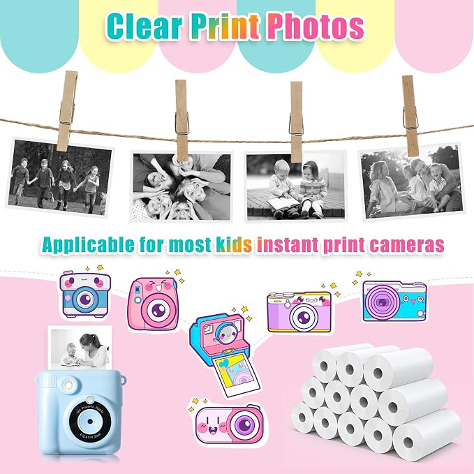 25 Rolls Instant Print Camera for Kids Refill Print Paper