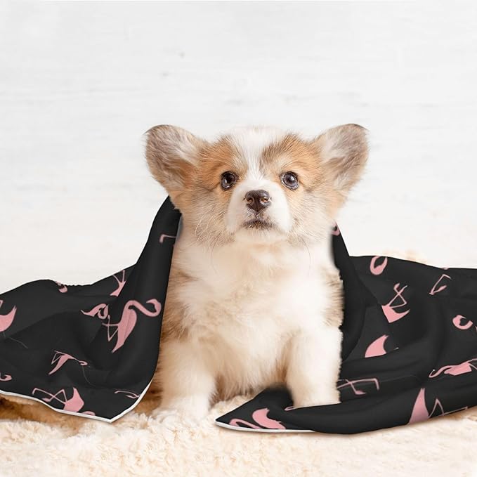 Pet Blanket for Travel and Home, Flamingo, Reversible Plush Dot Design with Soft Grip Texture on One Side Perfect for Car Seats Moving Vehicles