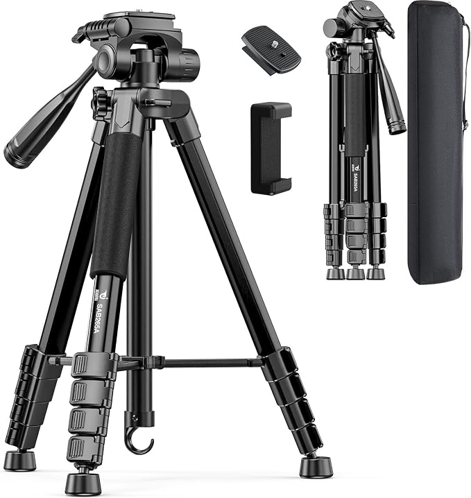 73" Camera Tripod for Camera and Phone, Aluminum Travel Tripod for iPhone