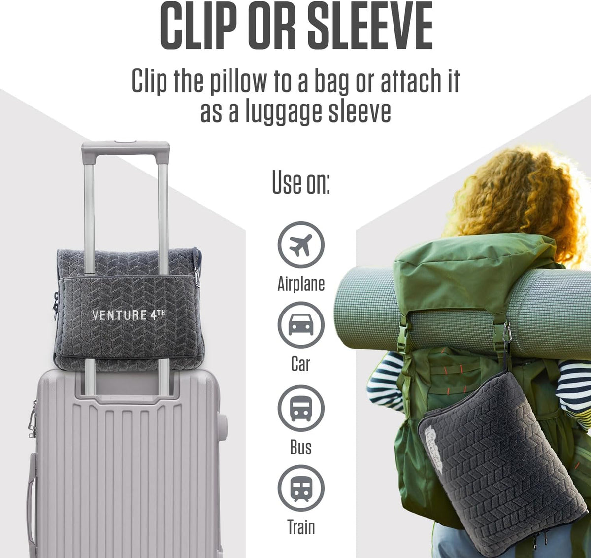 VENTURE 4TH Travel Blanket Pillow – Premium Ultra-Soft & Warm 2-in-1 Blanket or Pillow for Airplane, Car & Bus – Compact, Lightweight & Portable – Lint-Free, No Shedding, No Pilling - Gray
