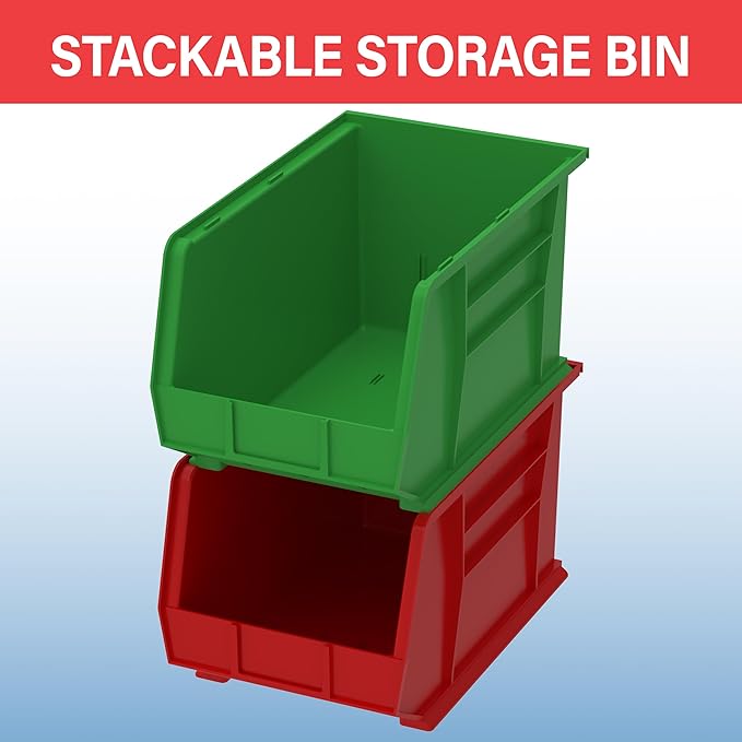 Akro-Mils 30260 AkroBins Plastic Storage Bins, Space-Saving Stackable Bins for Garage, Pantry, Craft Organization, 18" x 11" x 10", Stone, 6-Pack