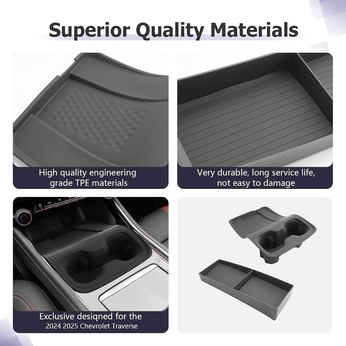 LUWU 2025 2026 Traverse Center Console Organizer Tray Compatible with 2025 2026 Chevrolet Traverse Accessories 2025 2026 Traverse Center Console Cup Holder Dashboard Storage Tray Black 2-Pack