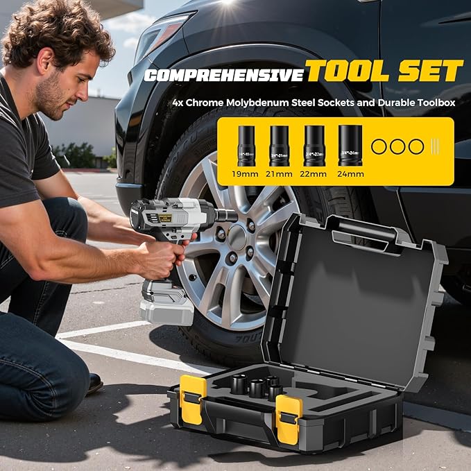 Cerycose 3/4" Cordless Impact Wrench Compatible with DeWalt 20V Battery, 1850 Ft-lbs (2500N·m) High Torque Brushless Impact Driver, 4 Sockets & Carrying Case, Heavy Duty for Trucks, Cars & Mowers