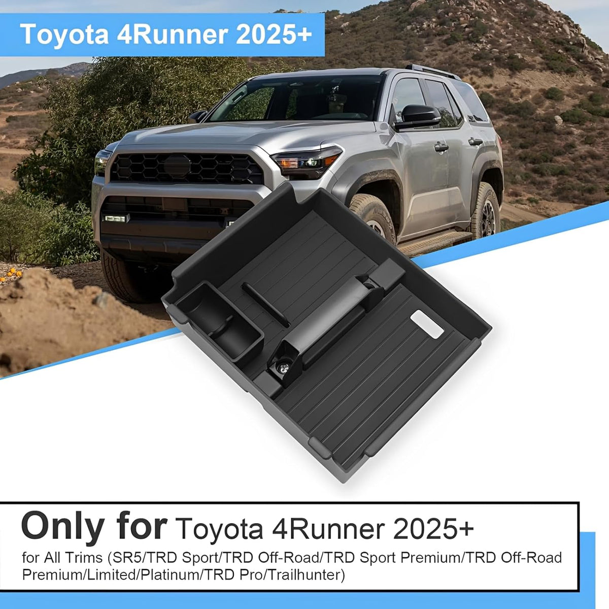 2025 2026 4Runner Center Console Organizer with Small Handle, for 6th Gen Toyota 4Runner (All Trims), Durable ABS Plastic &Anti-slip Rubber Console Tray Insert 2026 4Runner Accessories