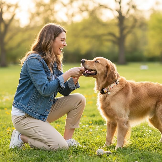 Dog Collar for Extra Small Dogs, Spring &Summer Theme Orange Small Dog Collars with Flower Pattern, Adjustable Puppy Dog Collars, Cute Girl or Boy Dog Collar Ideal for Gifts,Pet Accessory,M