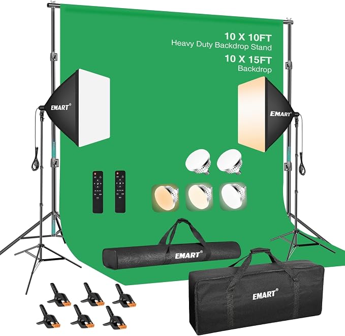 EMART Photography Lighting Kit, 10 x 10 FT Backdrop Stand Heavy Duty