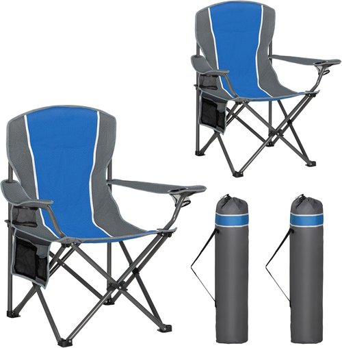 High Point Sports Portable Camping Chair - Heavy Duty Folding Chair with Cup Holder | Supports 350 LBS, Blue-Gray, 2 Pack
