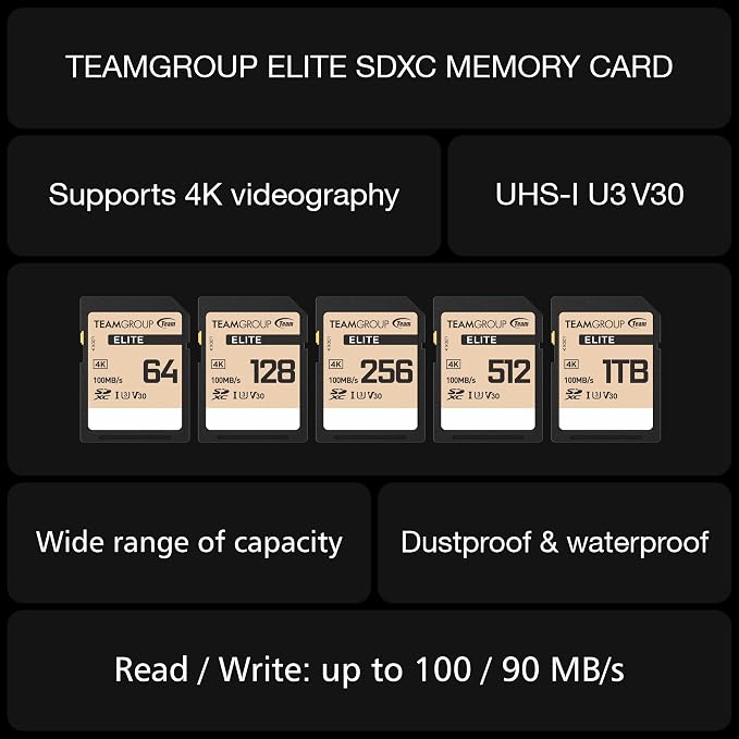 TEAMGROUP Elite 128GB UHS-I U3 V30 UHD Read Speed up to 100MB/s SDXC High Speed