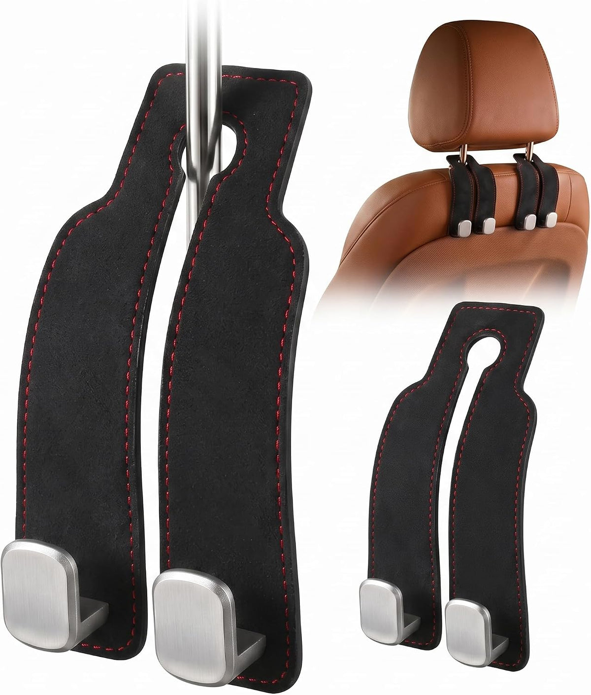 HITRO Car Purse Hook for Headrest, PU Leather Bag Hanger for Car Seat