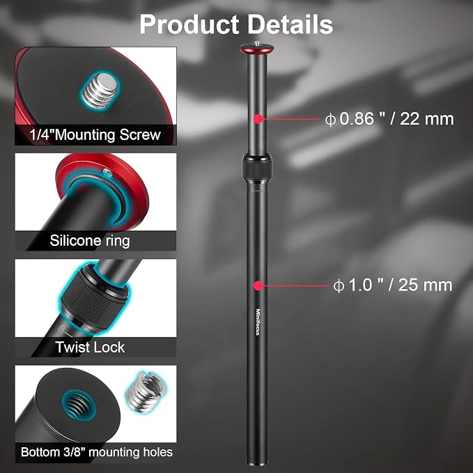 MINIFOCUS Tripod Extension, 2 Section Center Columns, 23.4" Alloy Aluminum