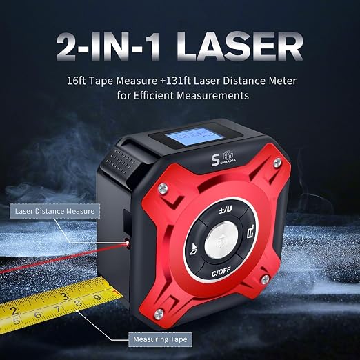2 in 1 Laser Tape Measure with Level | 131ft/40M Laser Distance Meter Display