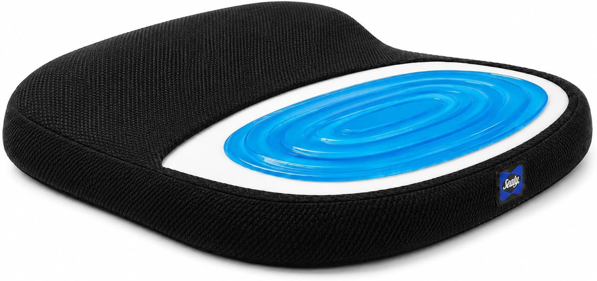Sealy Memory Foam Car Seat Cushion – Gel Seat Cushions for Office Chairs, Tailbone Pain Relief Cushion, Cooling Pillow, Slim Fit Car Seat