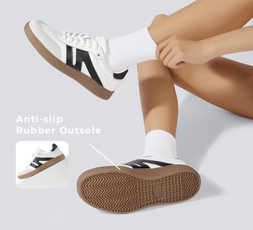 Lucky Step Women's Retro Gum Sole Sneakers - Genuine Leather Casual Tennis Shoes | Anti-Slip Walking Footwear