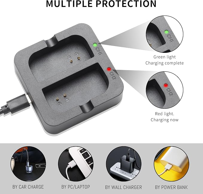 Battery Charger for Ring Rechargeable Battery, Dual Port Battery Charger