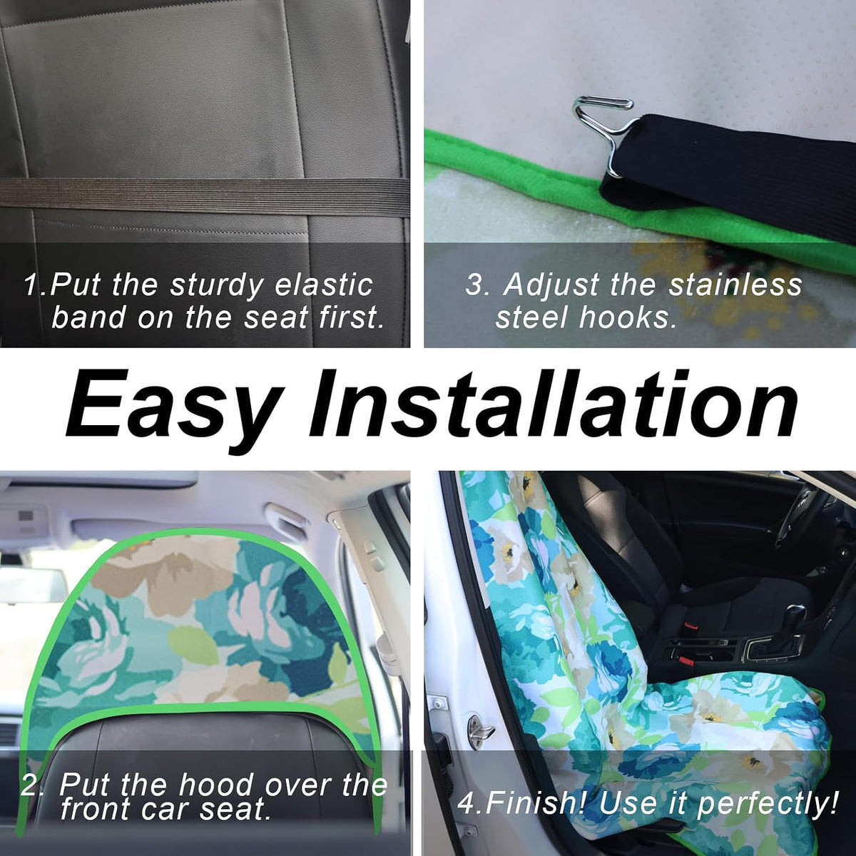Sweat Towel Car Seat Cover Protector Front Seats for Gym Workout, Running, Swimming, Beach and Hiking, Waterproof Universal Seat Cover for Car, Trucks, Van & SUV (1, Cyan Flower, Front)