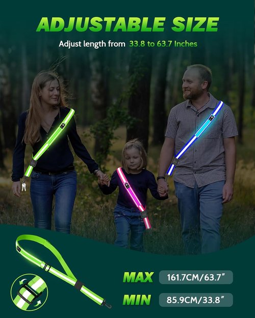 Fitense LED Reflective Belt Sash - Rechargeable Armband 2-Pack | 5 Colors & 3 Modes for Night Safety