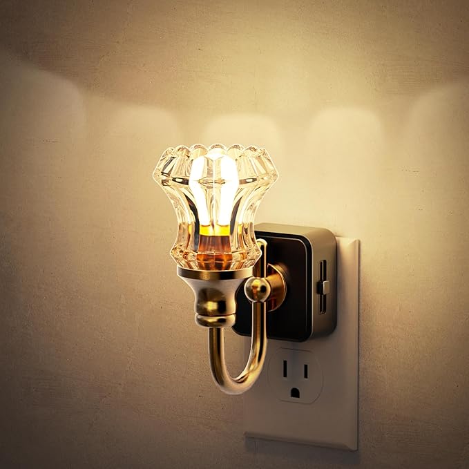JandCase Night Light, Night Lights Plug into Wall, Dimmable Floral Glass LED