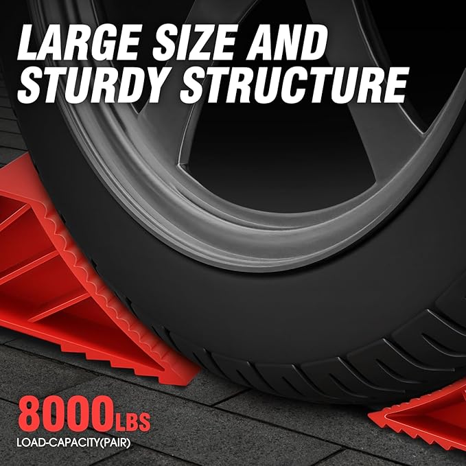 DNA MOTORING 2pcs Wheel Chocks Tire Chocks, Trailer Wheel Chocks RV Wheel Chocks for RV Trailer, Keeps Trailer in-Place, with Handle, Red, 2-Pack, TOOLS-00698