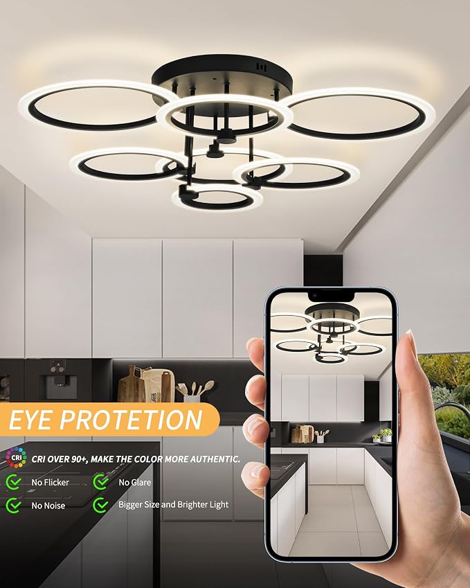 Modern LED Ceiling Light 7 Rings Dimmable Fixtures
