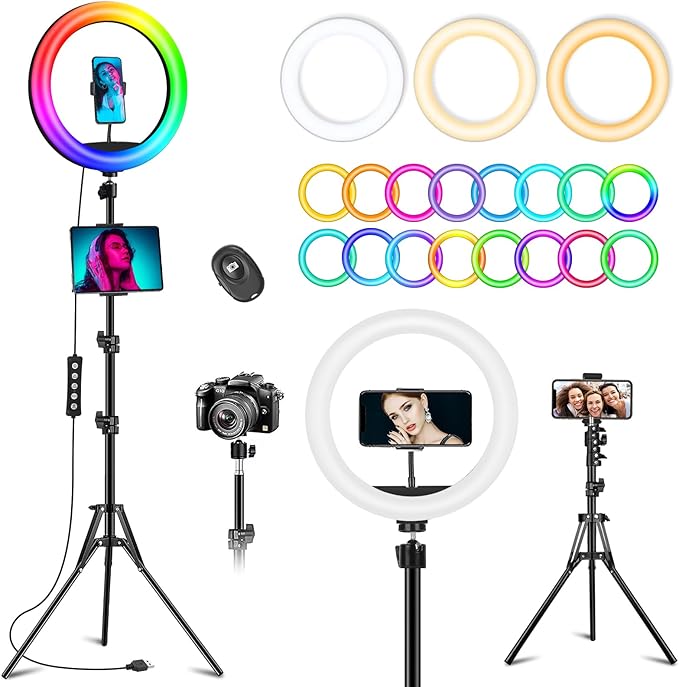12.3" Ring Light with Stand & Phone Holder Tall 75", 51 Color Modes Circle