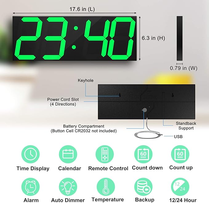 CHKOSDA LED Large Digital Wall Clock, Oversize Wall Clock