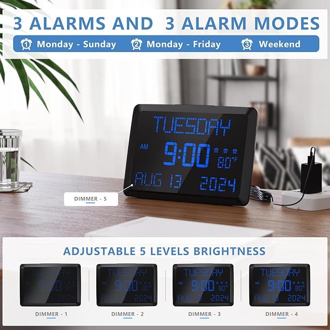 Raynic Digital Clock, 11.5" Large Display Calendar Clock
