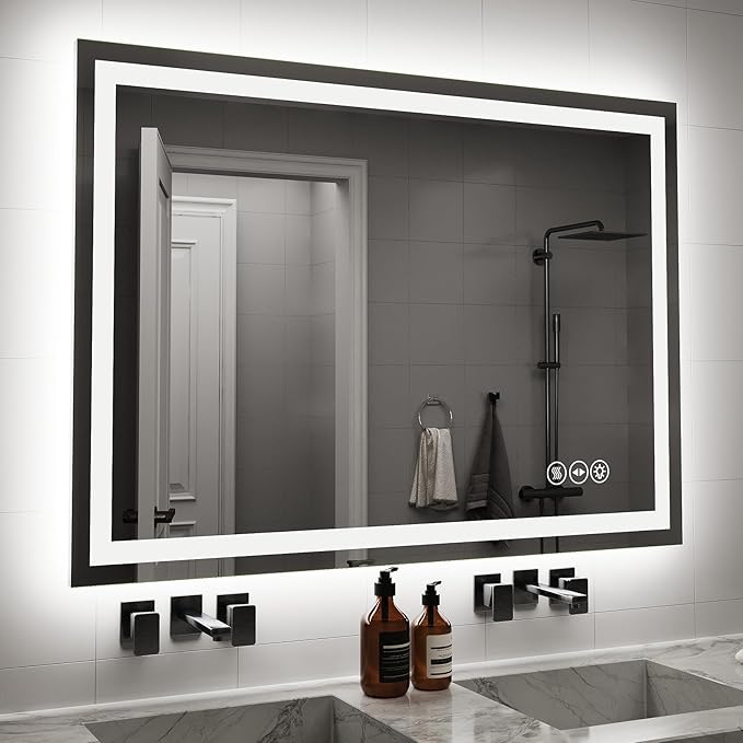 LED Bathroom Mirror 32x40 Inch Anti-Fog Bathroom Mirror with Lights, Wall Mounted Lighted Vanity Mirrors, Dimmable, Backlit + Front Lit, Smart Bathroom Vanity Mirror with 3 Colors Temperature