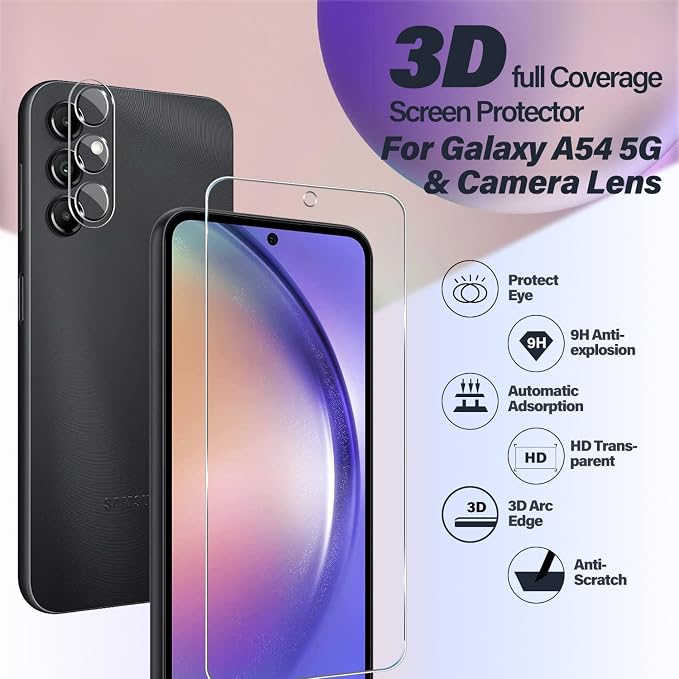 BIGFACE Galaxy A54 Tempered Glass Screen Protector + Camera Lens Protector