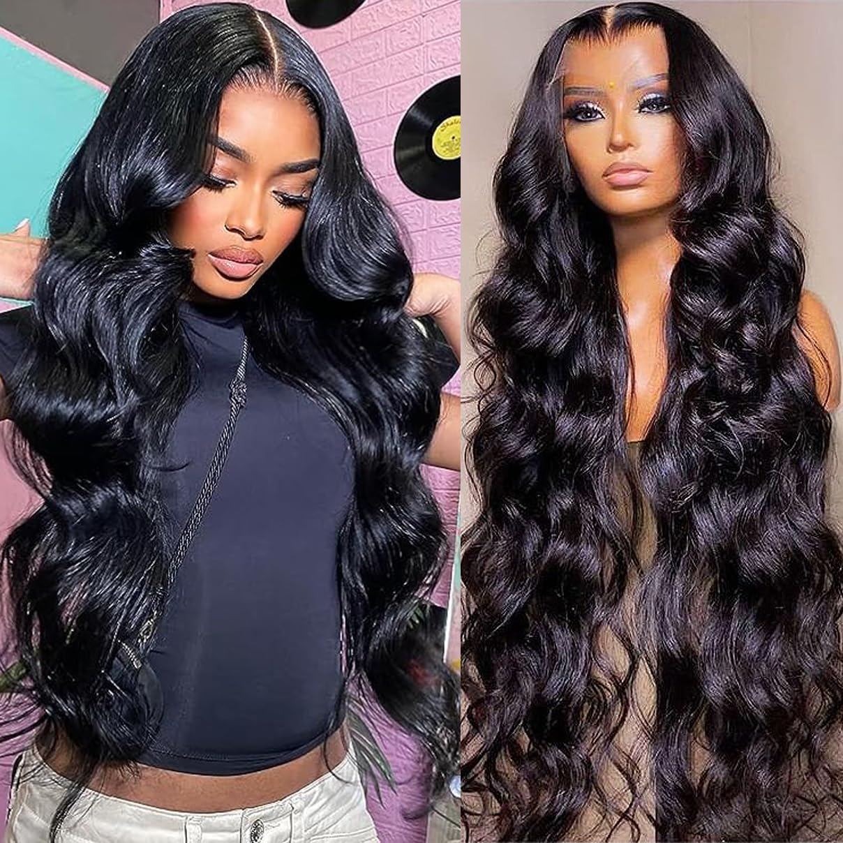 22 Inch Body Wave Lace Front Wigs Human Hair For Black Women 13  6 Hd Transparent Lace Front Wig Natural Black Color 180% Densit