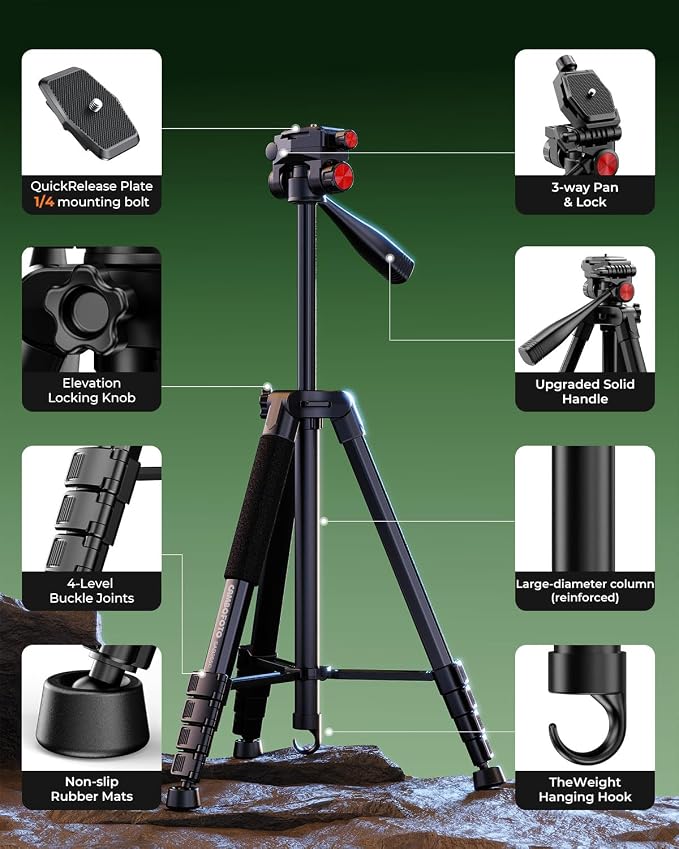 CAMBOFOTO 72" Camera Tripod, Professional Aluminum Tripod Stand