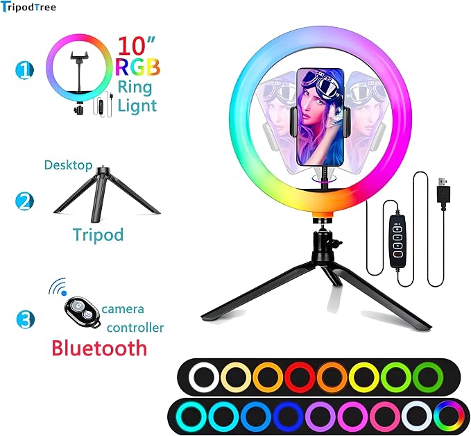 10" Selfie Ring Light with 4" Desktop Tripod Stand & 1 Phone Holder, LED