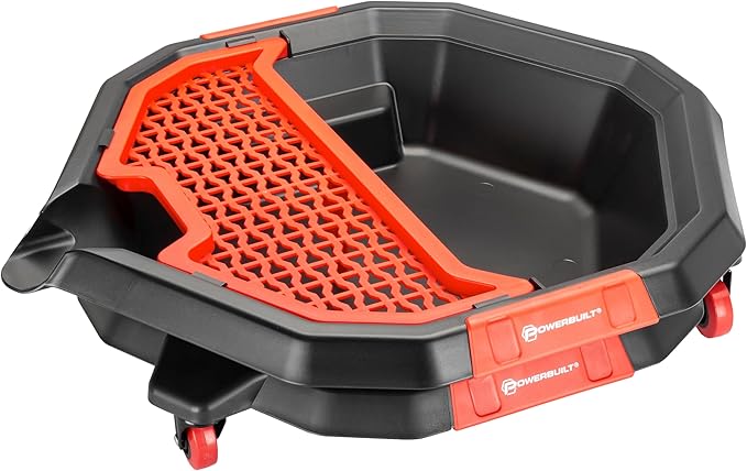 Powerbuilt 2-in-1 2 Gallon Oil Drain Caddy, Tool Creeper, Drain Pain - Red Black 642964ECE