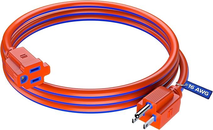 Maximm Heavy Duty 3 ft Extension Cord (Blue and Orange) 16 Gauge ETL Listed
