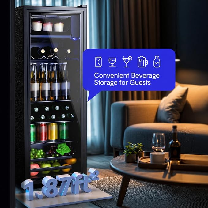 Anypro Beverage Refrigerator Cooler 4.5 Cu.Ft, Mini Fridge with Freeze with Glass Door for Soda Beer or Wine, Small Drink Dispenser Machine for Home Office Bar, 7 Temperatures, Adjustable Shelves