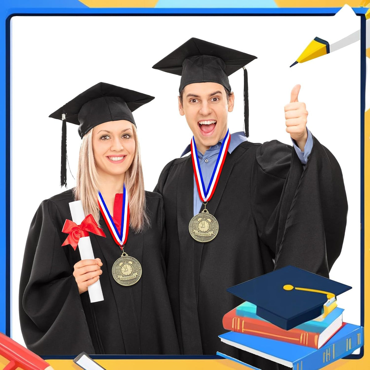 Quelay 30 Pcs Gold Medals - 2'' Award Trophies with Neck Ribbons for Kids & Adults | Graduation & Competitions