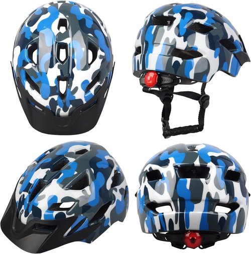 Bavilk Kids Bike Helmet - Adjustable & Lightweight with LED Light | Multi-Sport for Cycling, Skating & Scooters (19.7"-22.4")