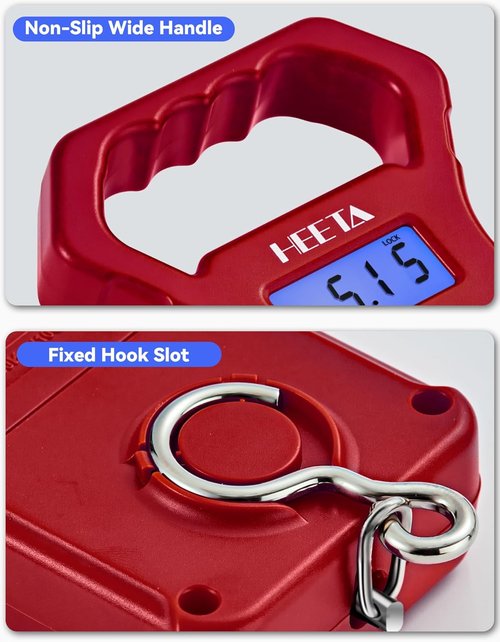 HEETA Digital Fishing Scale - 110lb Capacity with Backlit LCD Display & Non-Slip Handle | Portable Luggage Scale